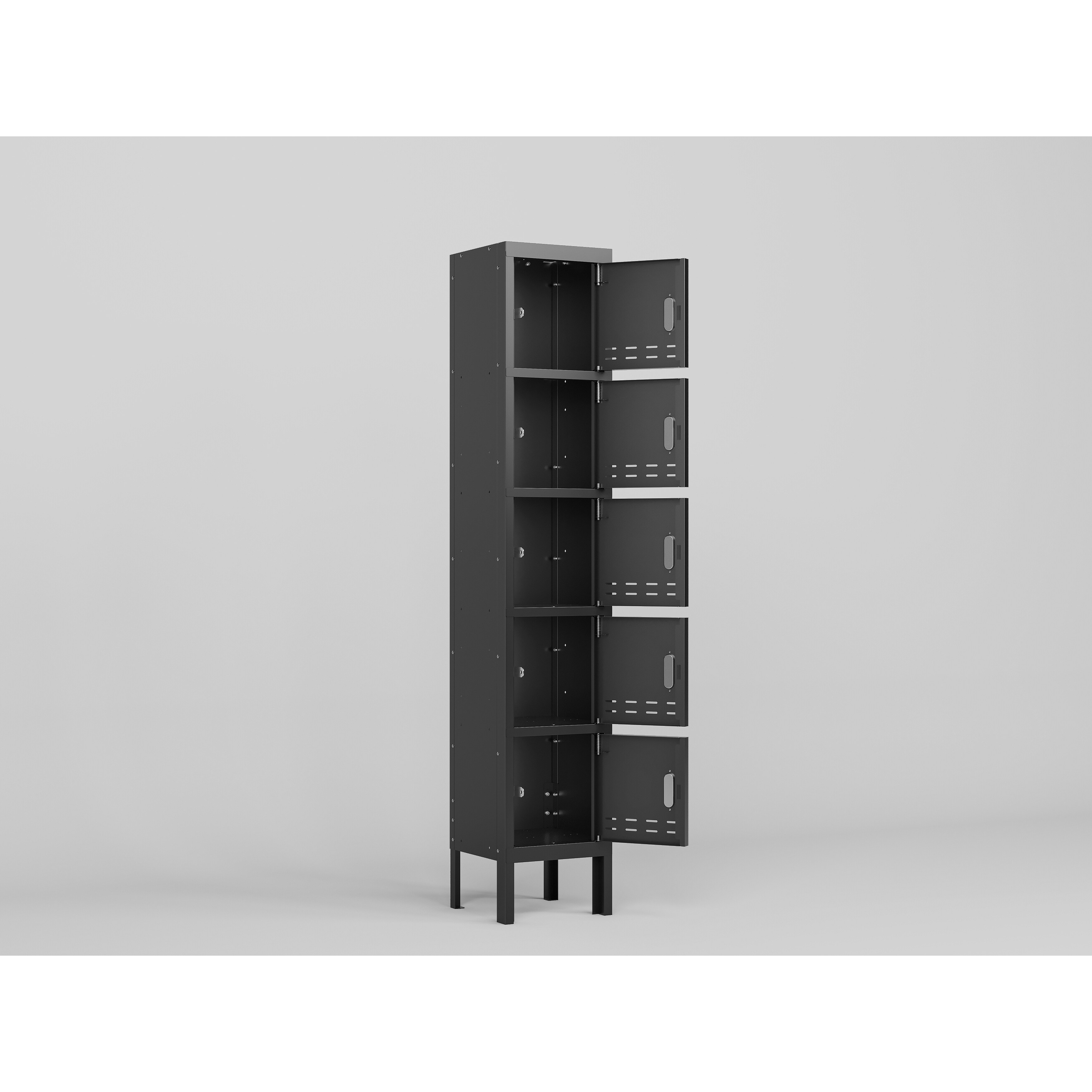 5 Door Tall Single Shelf Metal Storage Cabinet - Vintage