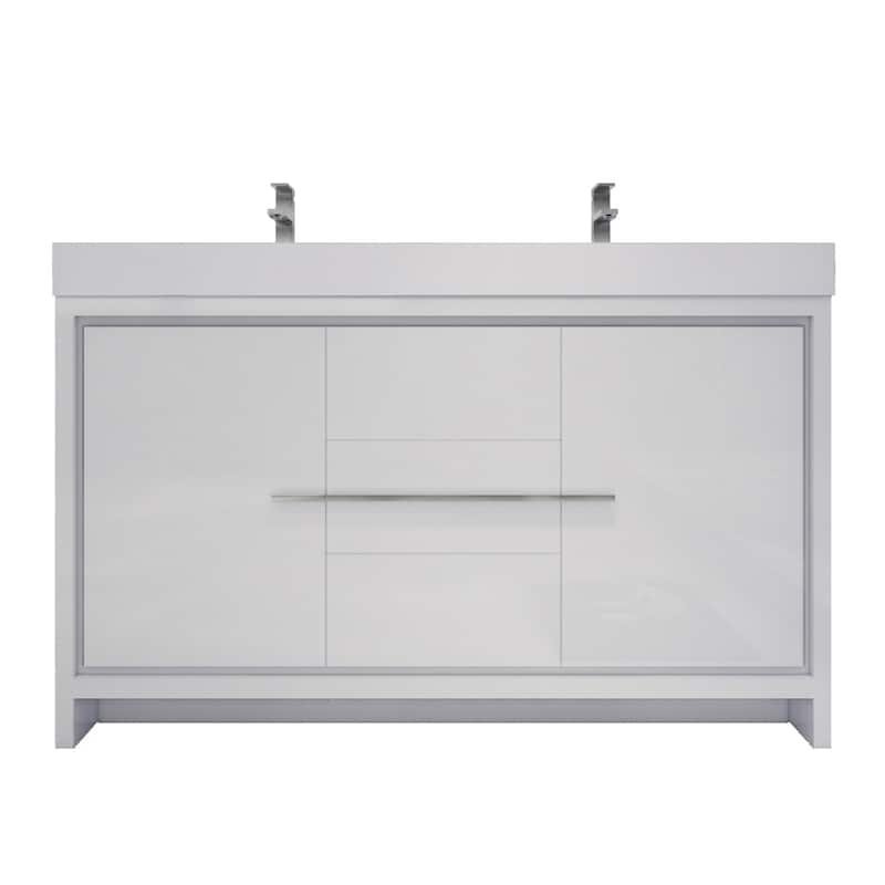 Dove 60'' Freestanding Vanity with Double Reinforced Acrylic Sink - 60'' Width With  Double Sinks - High Gloss White