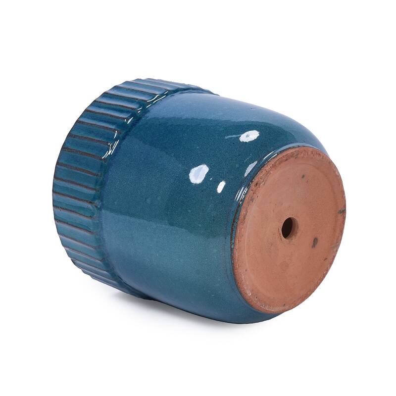 Glossy Ribbed Handmade Ceramic Planter Pot, for Succulents and Herbs