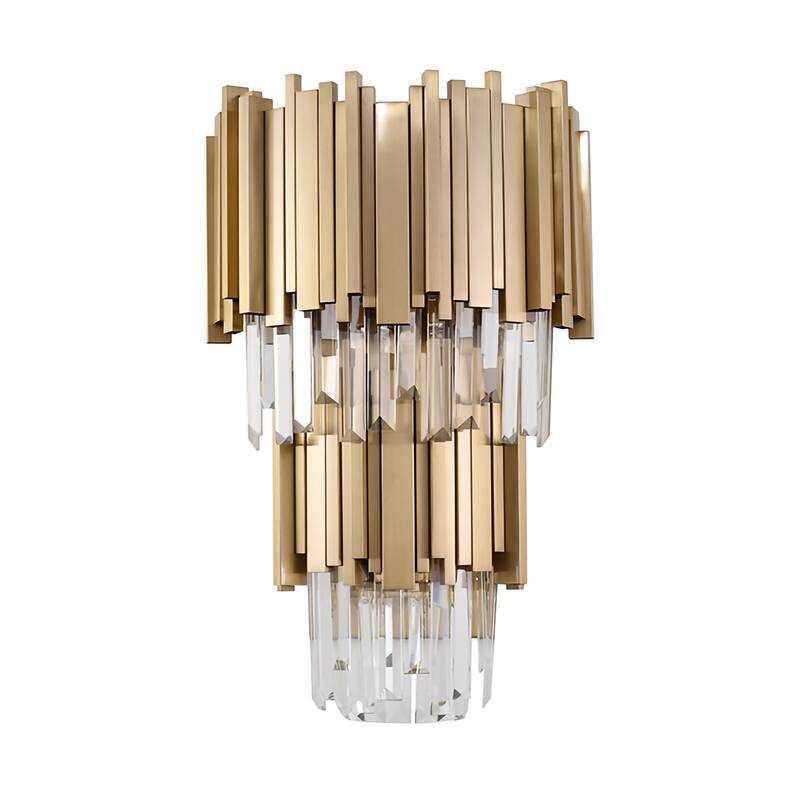 3-Light Brushed Gold Wall Sconce With Clear Crystals