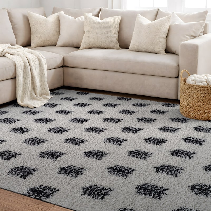 Scandinavian Arrow Shag Rug - Modern Look - Anthracite Dark Gray - Easy Maintenance