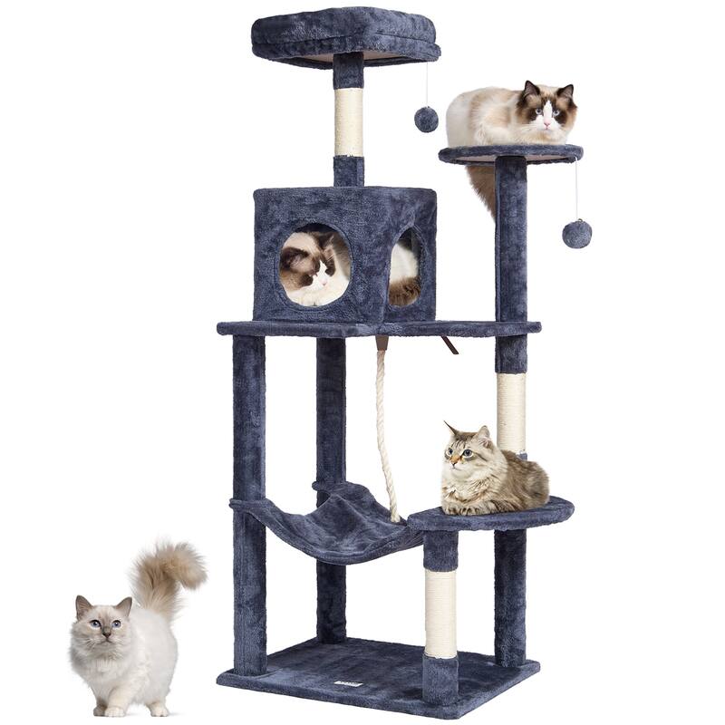 Cat Tree for Indoor Cats, 56.2" Cat Tower with Cat Condo, Sisal Scratching Post, Hammock, Top Perch, Jumping Platforms