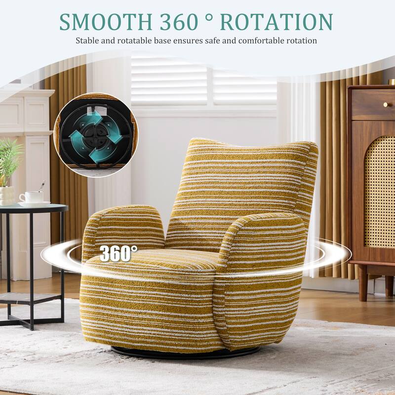 HOMEFUN Boucle Upholstered 360° Swivel Fabric Striped Armrest Leisure Chair for Living room and Bedroom