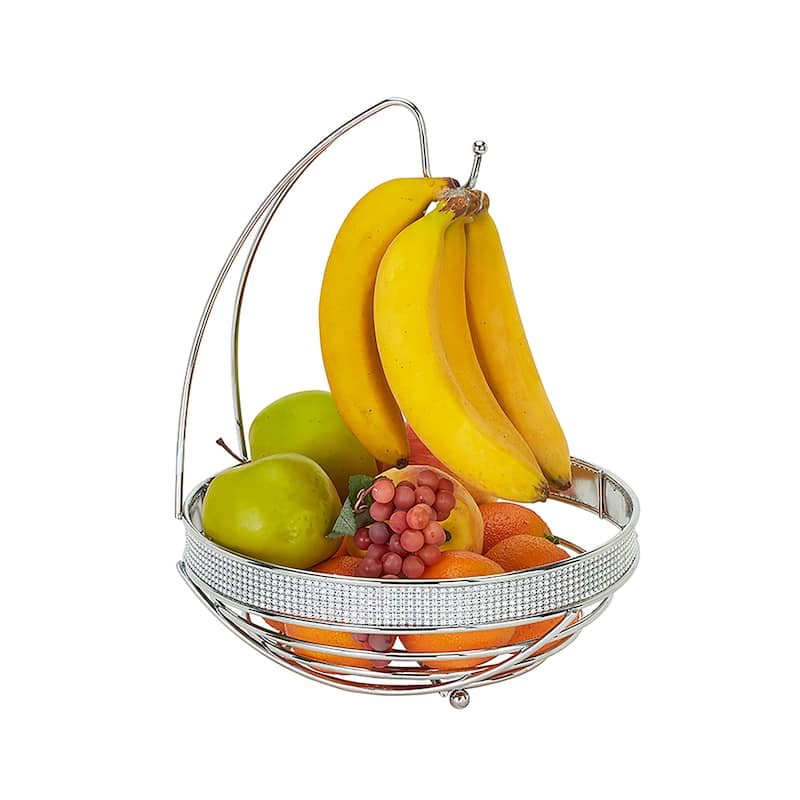 Kitchen Details Chrome Round Fruit Basket With Banana Tree - 11" x 11" x 14.6"