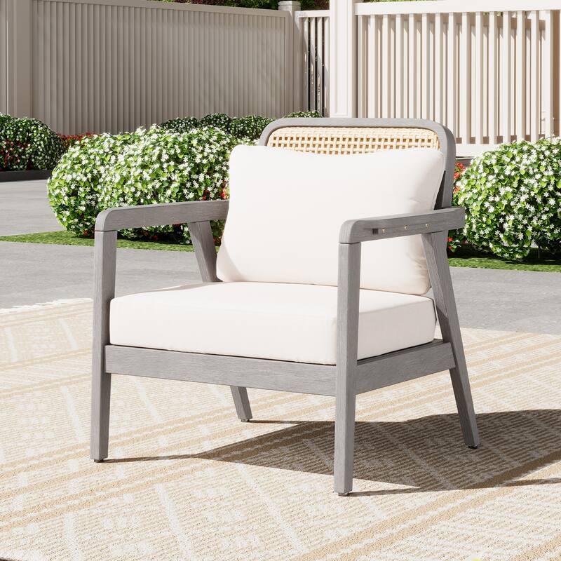 Outdoor Acacia Wood Patio Club Chair with Waterproof Thick Cushion