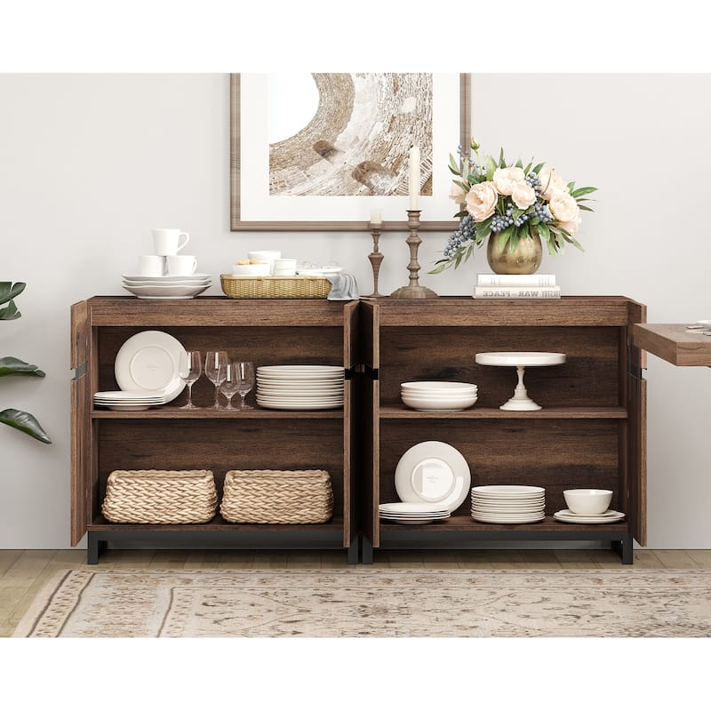 WAMPAT Storage Cabinet, Modern Sideboard with Adjustable Shelf and Metal Base