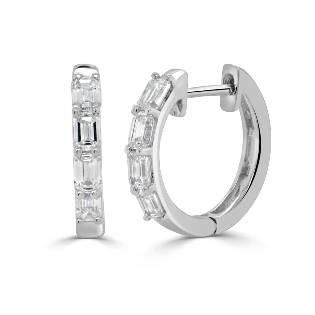 Joelle Collection Diamond Huggie Earrings 14K Gold Emerald Cut