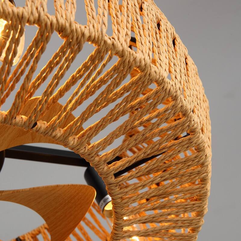 20" Boho Caged Ceiling Fan with Lights Remote Control Rattan Low Profile Ceiling Fan Farmhouse Ceiling Fansfor Kitchen Bedroom