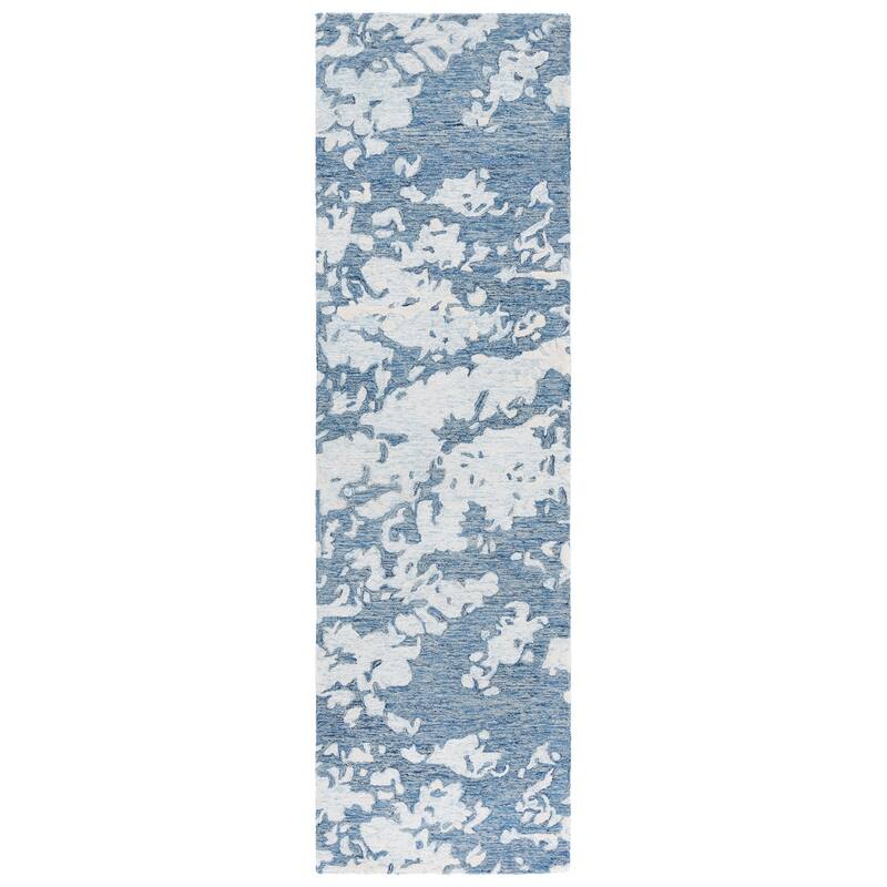 SAFAVIEH Handmade Pine Greth Contemporary Wool Rug - 2'3" x 8' Runner - Blue/Ivory