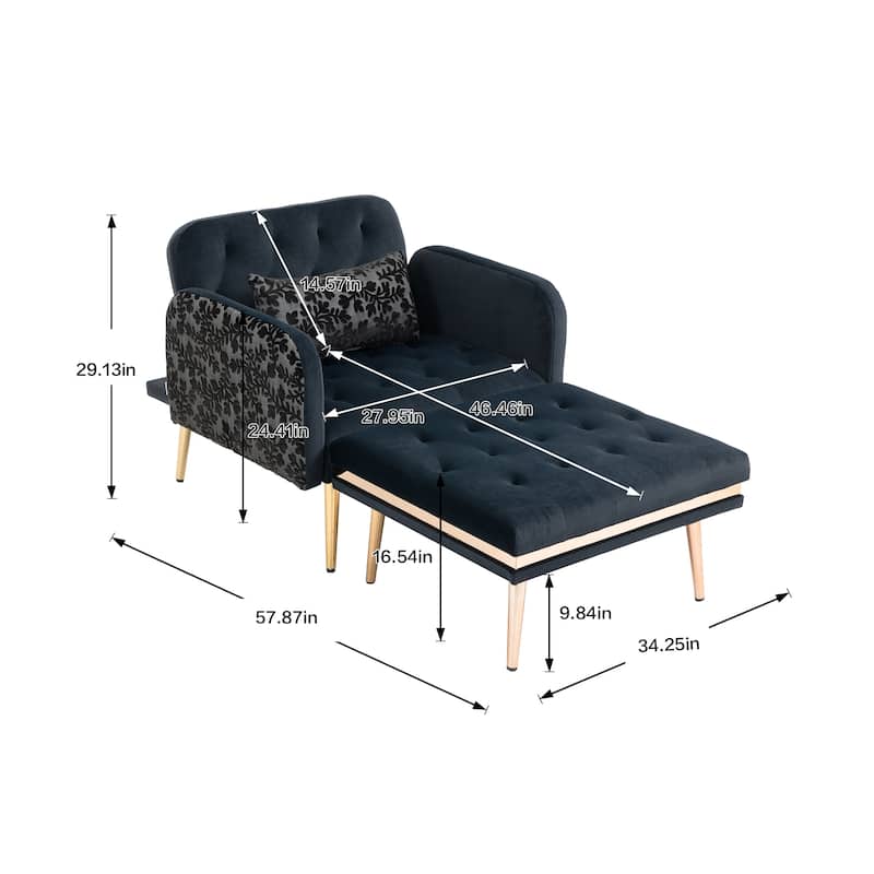 Velvet Upholstered Tufted Living Room Sleeper Chair With Ottoman