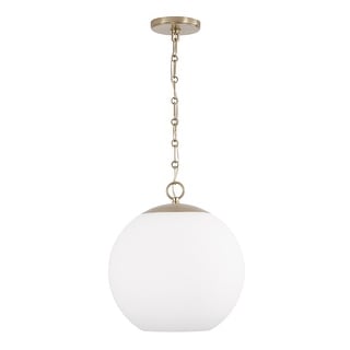 13.75" W x 15.25" H 1-Light Globe Pendant in Matte Brass with Soft White Glass and Alternating Loop Designer Chain
