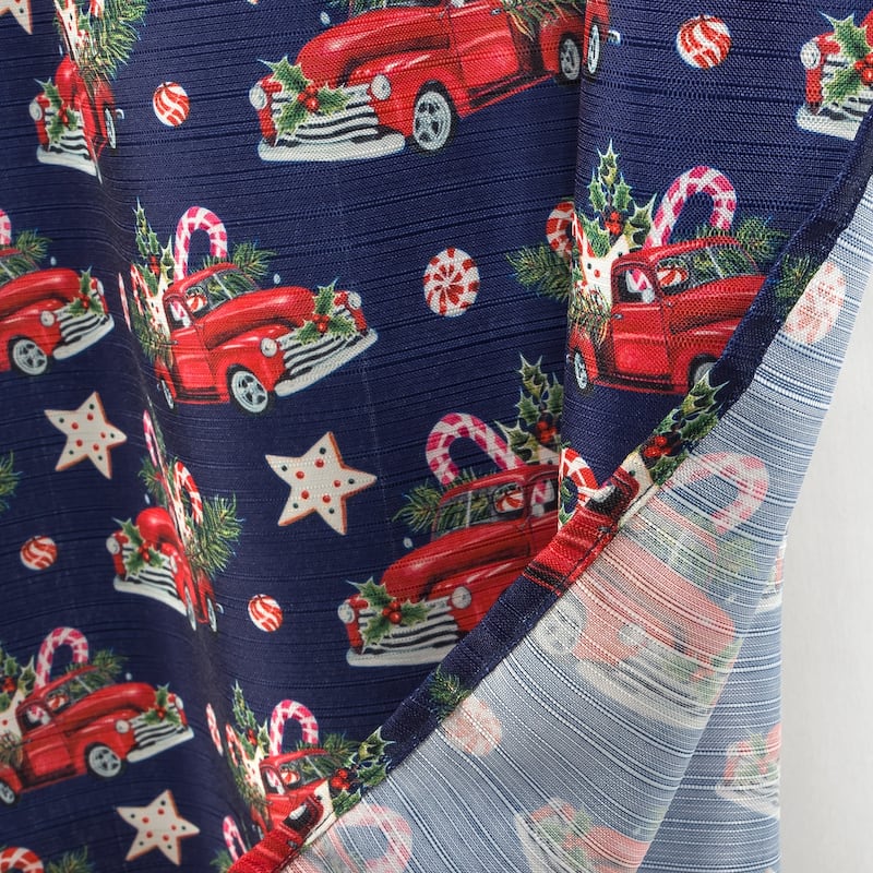 Christmas Truck Holiday Kitchen Curtain Navy