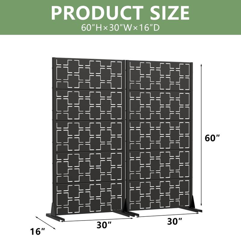Outdoor Freestanding Metal Privacy Screen Decorative Garden Fence Set of 2