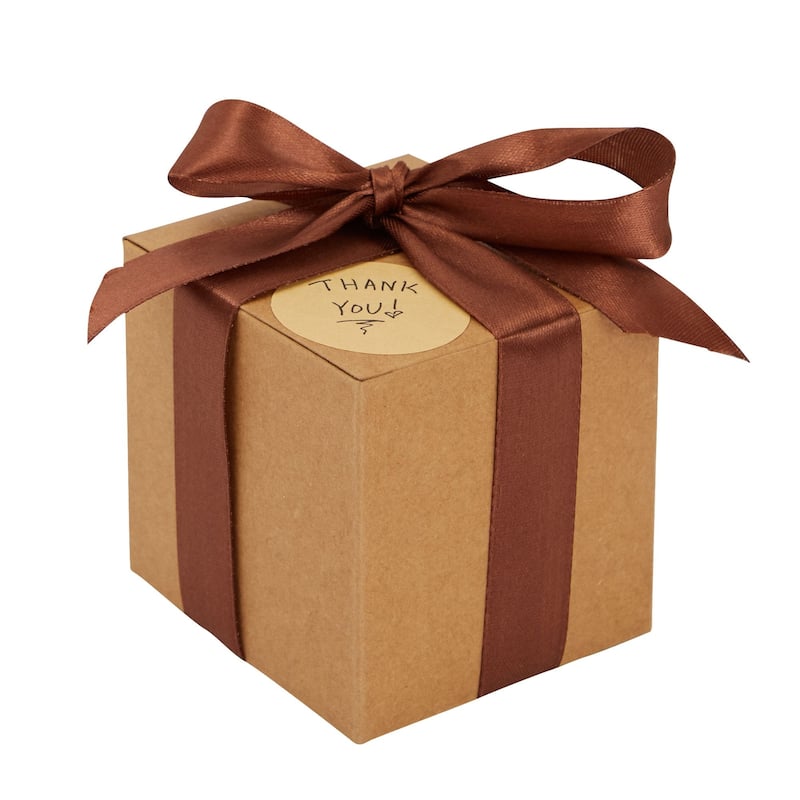 Blue Panda 50 Pack Kraft Brown Paper Gift Boxes, Bulk Set with Ribbon and Stickers, 3x3x3"