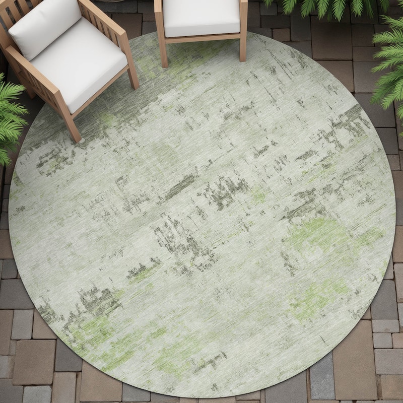 Machine Washable Indoor/Outdoor Abstract Allure Chantille Rug - Aloe - 8' x 8'