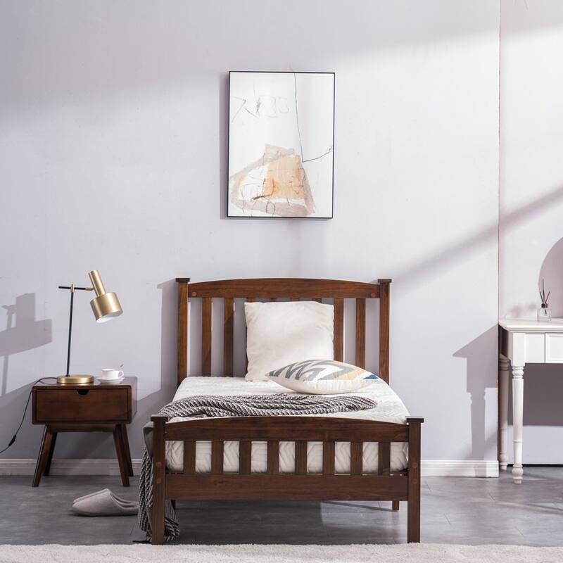 Classic Panel Bed Vertical Strip with Headboard Brown Twin/Full/Queen