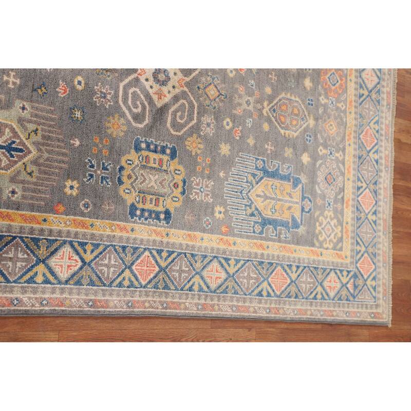 Gray Geometric Kazak Oriental Area Rug Handmade Bedroom Wool Carpet - 4'0"x 5'10"