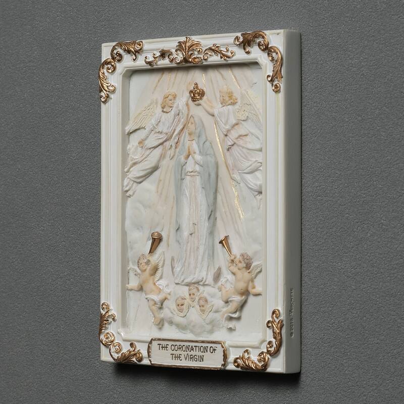 4.1 inches Length Polyresin Glorious Mysteries the Coronation of the Virgin White and Gold Finish Figurine