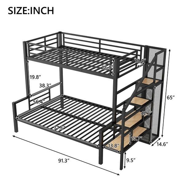 dimension image slide 0 of 2, Metal Twin over Full Bunk Bed with Storage and Wardrobe