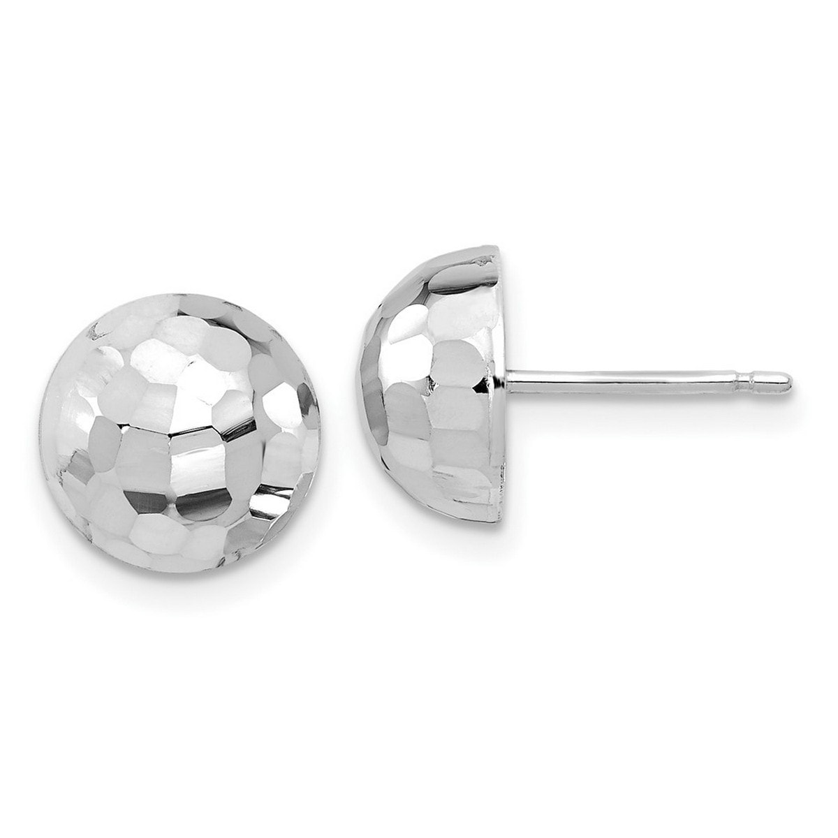 Curata 14k White Gold Polished Sparkle Cut Button Post Earrings - 9.9x9.9mm