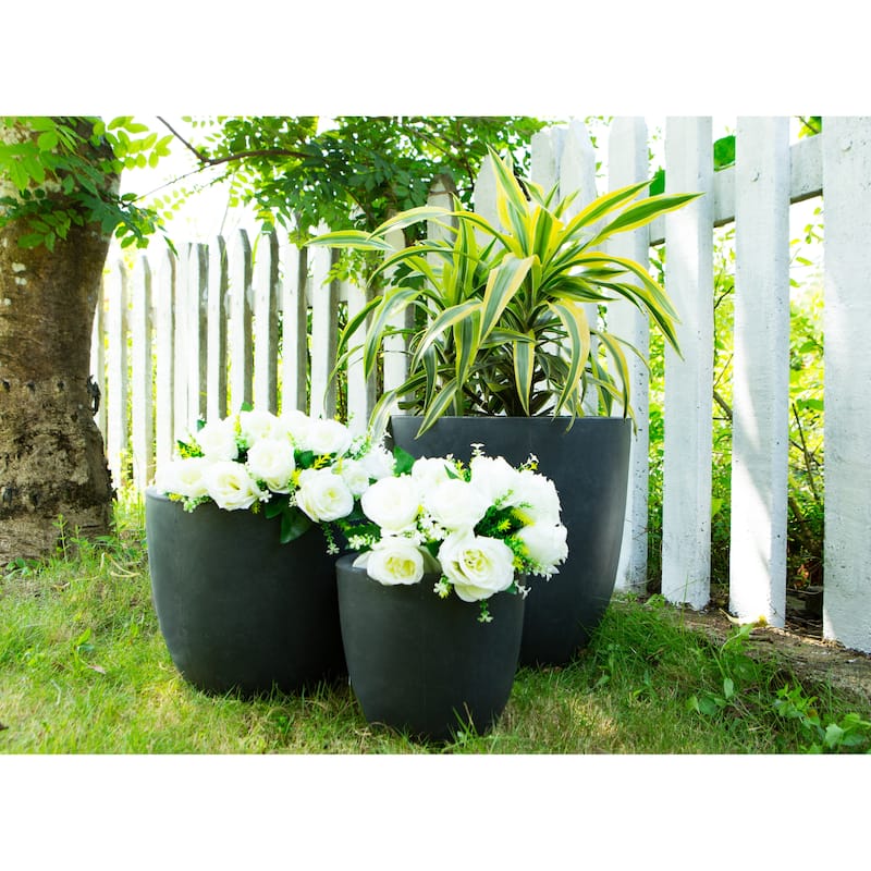 Durx-litecrete Lightweight Concrete Modern Seamless Round Cement Color Planter-Set of 3 - 17.7'x17.7'x16.9'