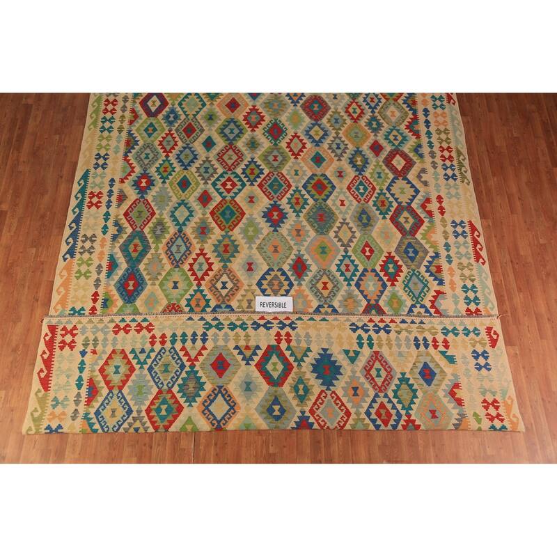 All-Over Wool Palace Size Kilim Oriental Rug Wool Carpet - 10'0"x 15'9"