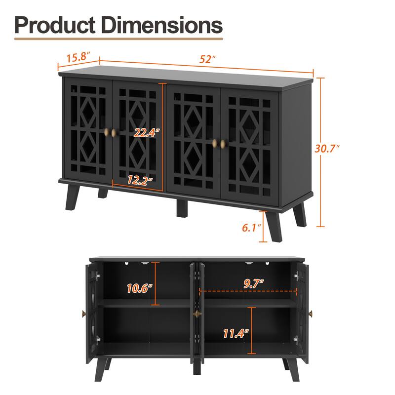 Buffet Cabinet with Storage with 4 Doors Skeletonized Coffee Bar Cabinet Sideboard