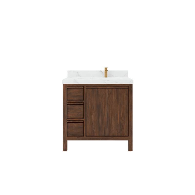Willow Collections 36 in. W x 22 in. D Elizabeth Solid Teak Right Offset Sink Bathroom Vanity with Countertop
