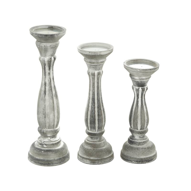 Wooden Distressed Turned Decorative Candle Holder - Set of 3 Gray, Brown, Blue, Green - Roche River Decor