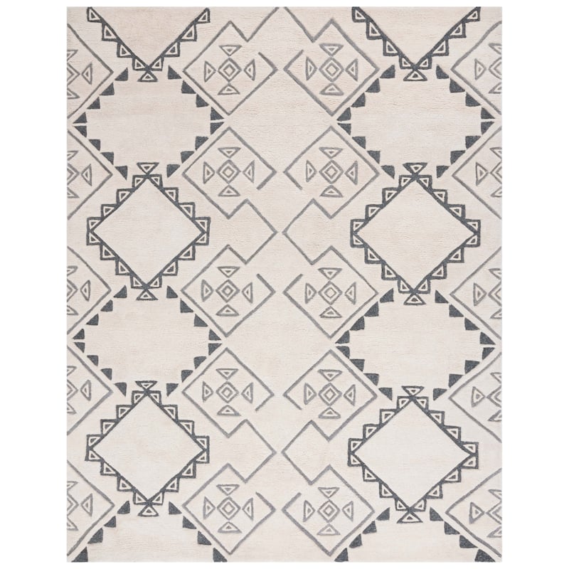 SAFAVIEH Handmade Casablanca Shag Radhika Tribal Wool Rug - 9' x 12' - Ivory/Grey