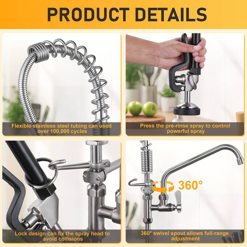WOWOW Pull Down Sprayer Commeicial Faucet with Pre-Rinse Sprayer