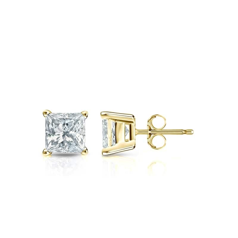 Auriya Natural Princess 4-Prong Diamond Stud Earrings 1.00 to 3.00 ct. tw. Push-Back (F-G VS) - 2.00ct. tw. - Gold - Yellow