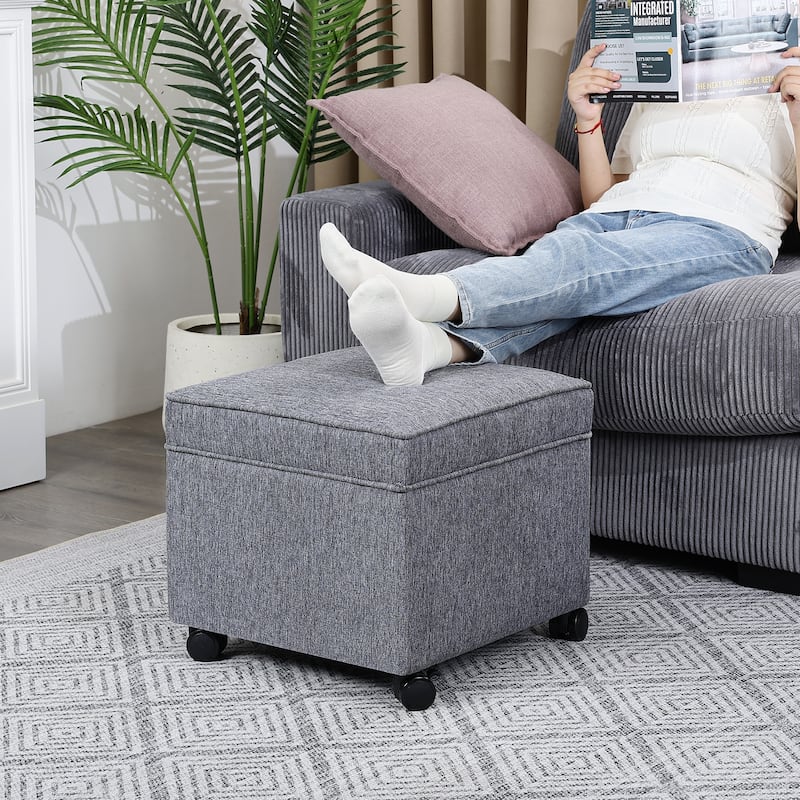Adeco Square Storage Ottoman 17 inch Footstool