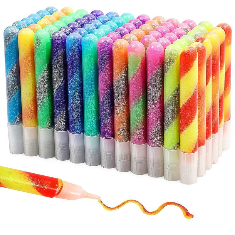 Bright Creations 72-Pack Art Glue with Glitter Gel Pens, 12 Rainbow Swirl Colors (0.35 Oz Each)