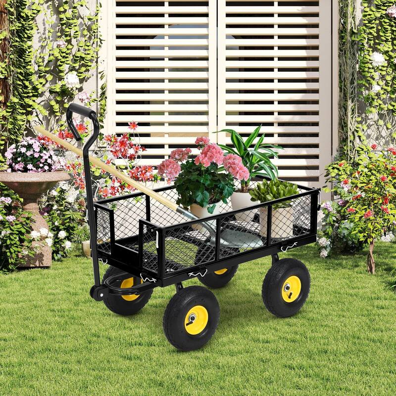 Heavy Duty Steel Utility Garden Wagon Cart with Removable Sides - Black - 550LB Capacity