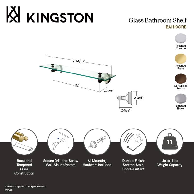 Kingston Brass Victorian Glass Shelf