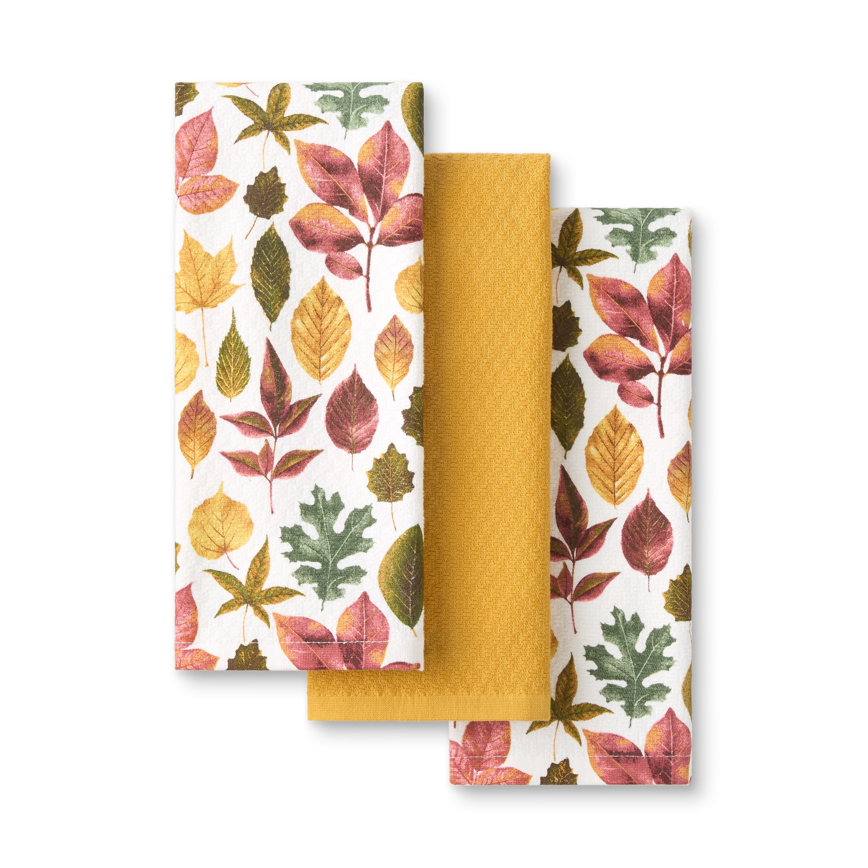 MARTHA STEWART Autumn Harvest Falling Leaves 3-Pack Kitchen Towel Set - 16"x28"