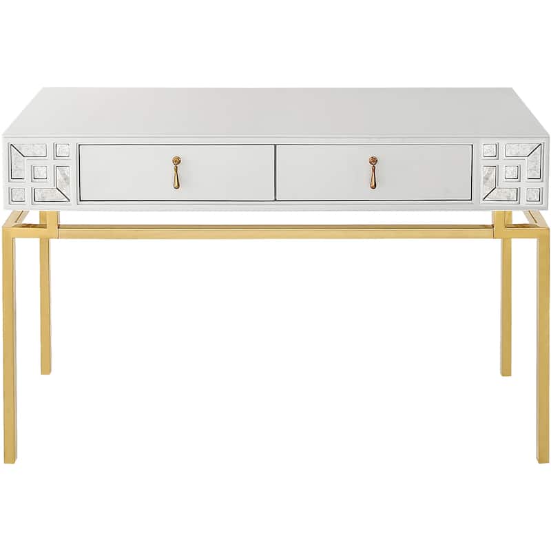 HomeRoots 47" White and Gold Wood Console Table With Two Drawers - 47.20 in. x 29.50 in. x 15.70 in.