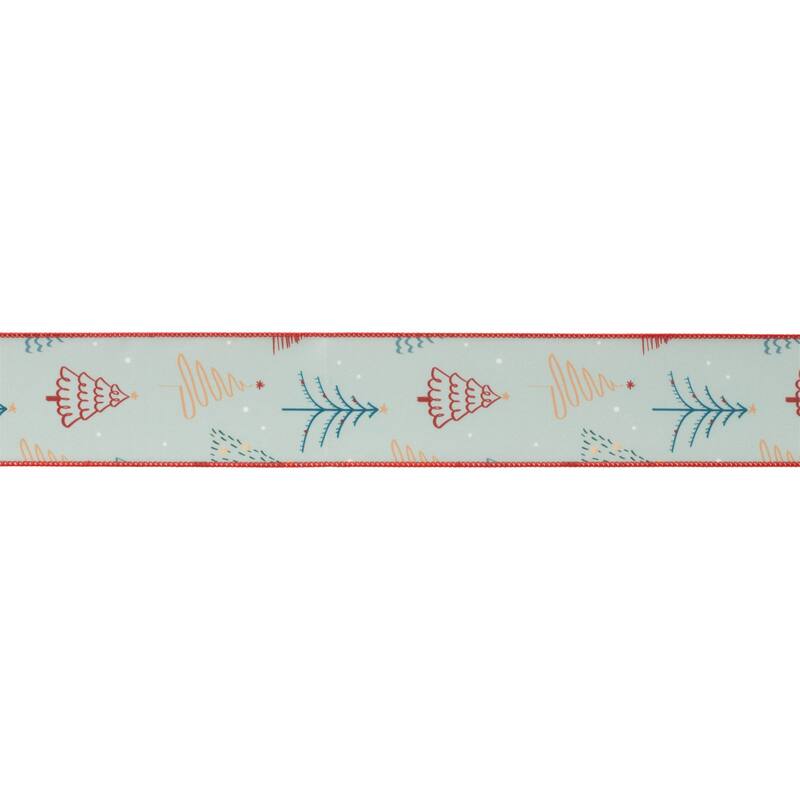 Christmas Tree Print Wired Ribbon (Set of 2) - N/A