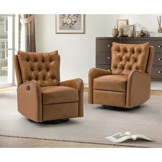 Jordano Mid-century Genuine Leather Recliner with Metal Base Set of 2 ...