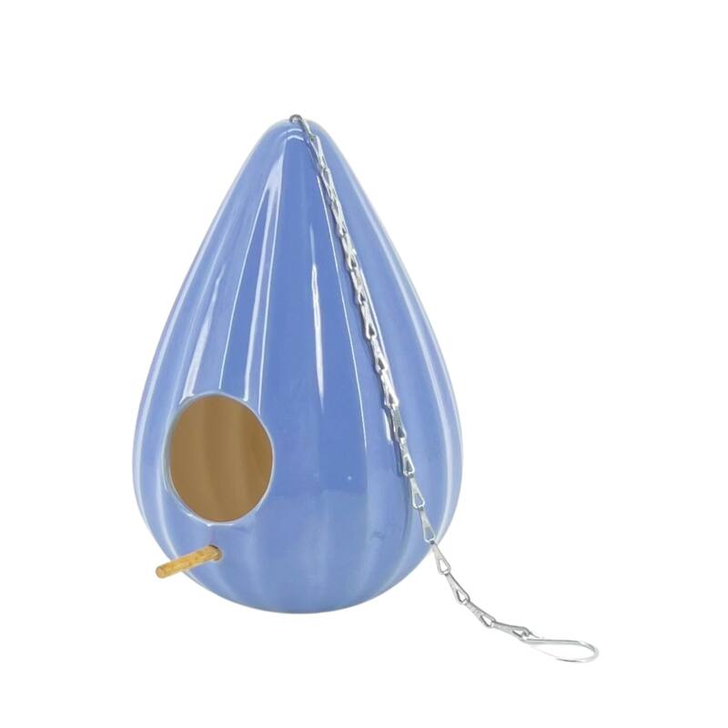 Ceramic 10-Inch Teardrop Ruffled Birdhouse - Purple