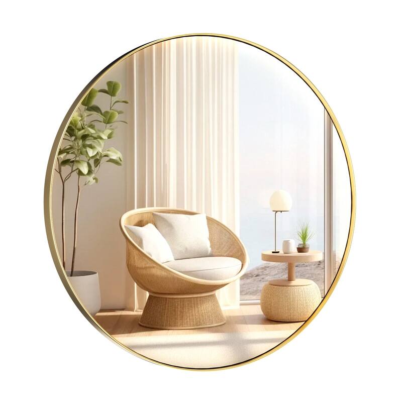 Modern Wall Mirrors, Round Mirror with Metal Framed, Bathroom Mirror with Round Corner Vanity Mirror Accent Mirror - 24W * 24H Inches - Gold