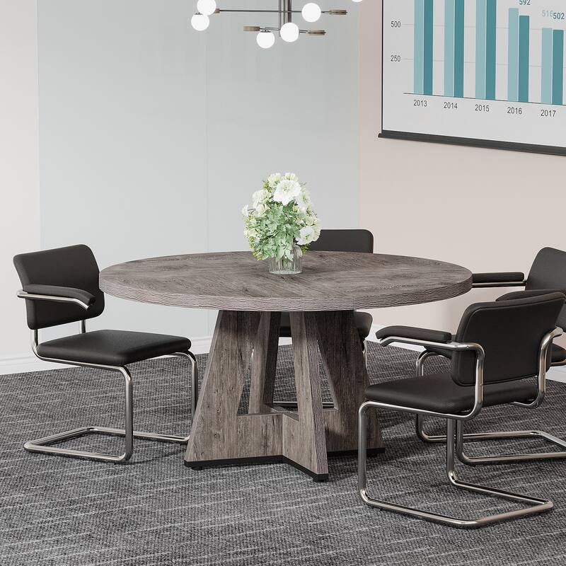 47-inch Round Conference Table for 4-6 People, Wooden Meeting Room Table