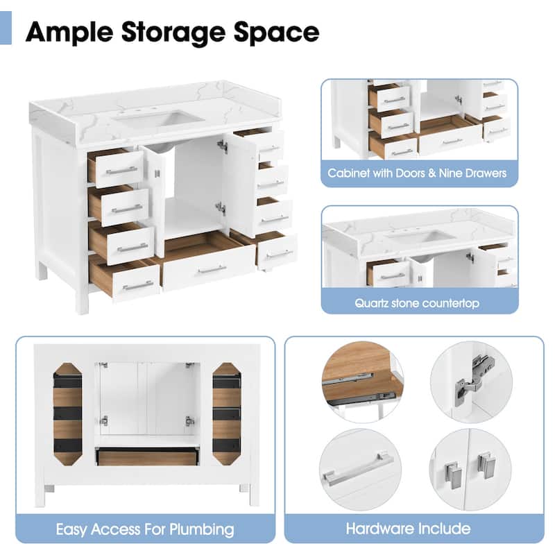 Nephelily 48 inch Transitional White Bathroom Vanity with Top