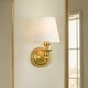 preview thumbnail 1 of 22, Rennnsan 1-Light Farmhouse Black/Gold Iron Wall Sconce with White Fabric Shade 1 Light - Gold
