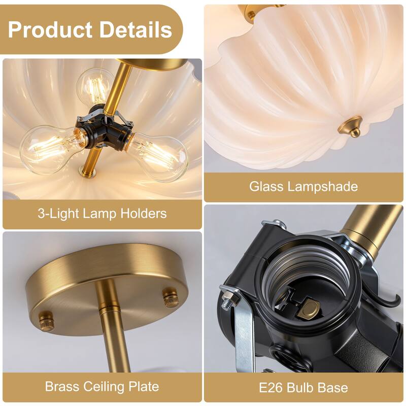 Starsky 3-Light 15.74in.W Opal Glass Flush Mount