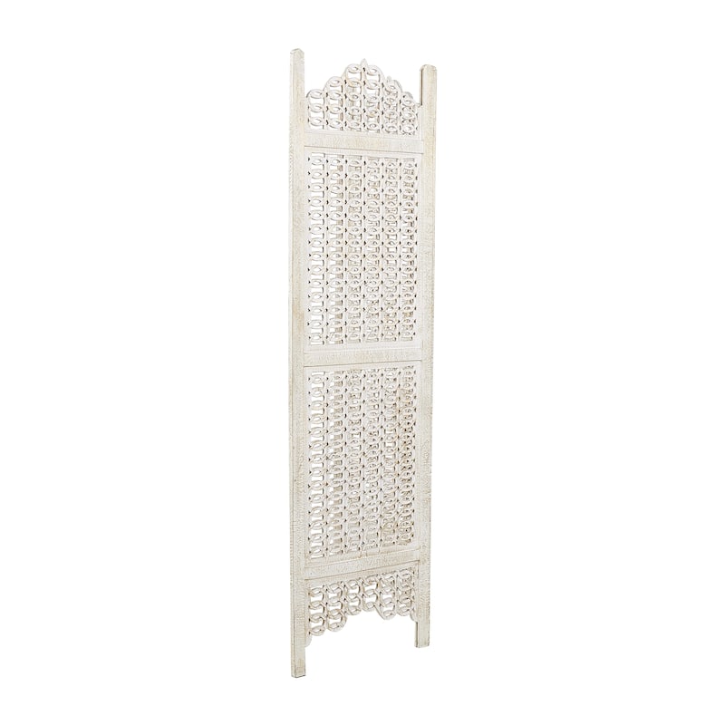 Wooden Geometric Handmade Large Freestanding Adjustable Room Divider Screen with Chain Link Pattern - Cream - Roche River Decor