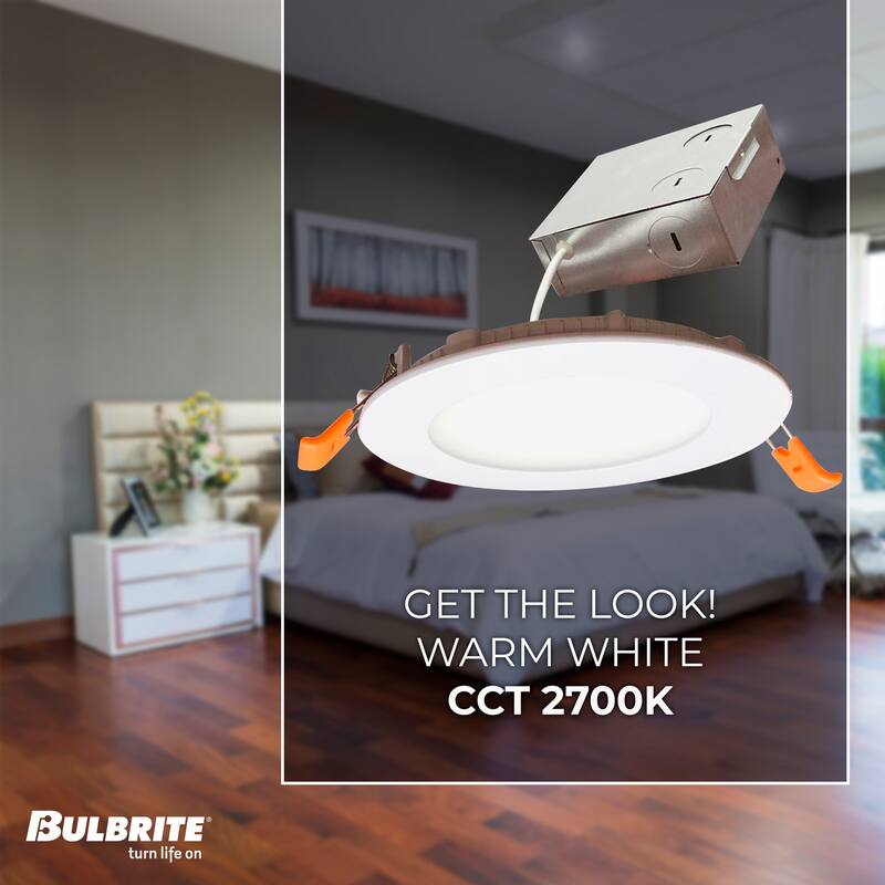 Bulbrite Pack of (4) 12 Watt LED 4" Round Recessed Downlight Fixture with Metal J-Box, 2700 Warm White Light, 1100 Lumens