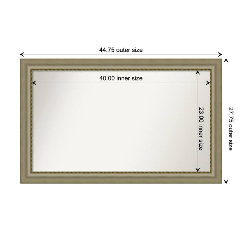 Vegas Silver Framed Non-Beveled Custom Wall Mirror, Bathroom Vanity Mirror - Outer Size: 44.75 x 27.75