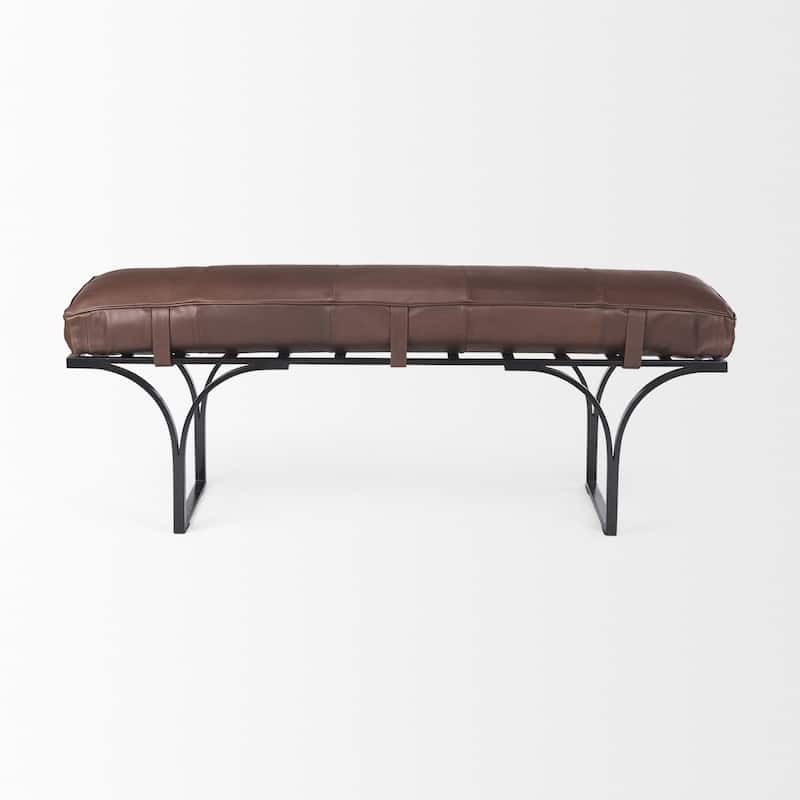 Jessie Dark Brown Genuine Leather w/ Black Iron Base Accent Bench - 55"W x 16"D x 19"H